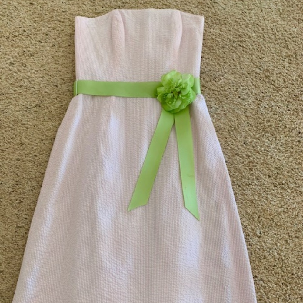 Kathlin Argiro Seersucker Strapless Dress Pink & W